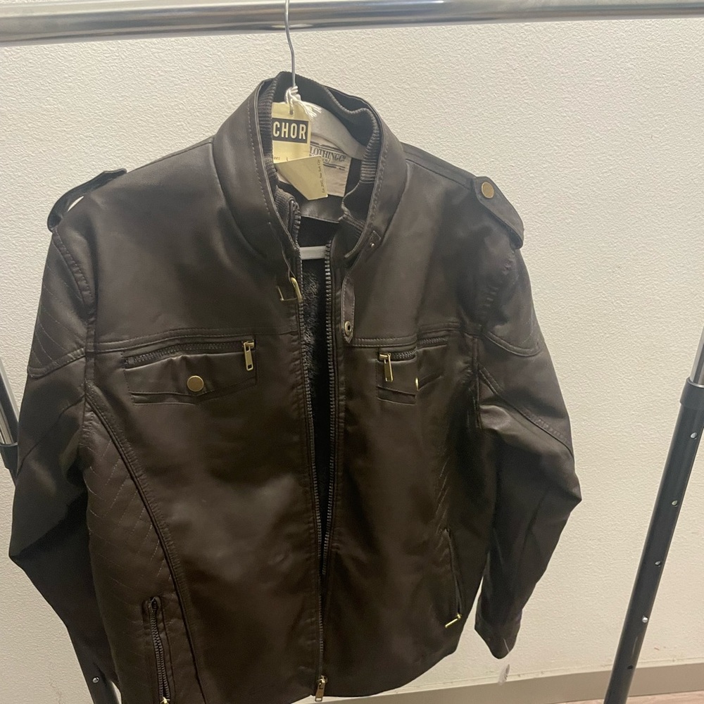 Chors Clothjng co Brown Faux Leather Jacket with Faux Fur Lining